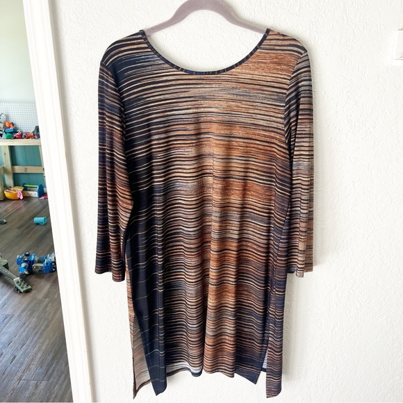 Clara Sun Woo Top Women's XL Stretch Jersey Knit Horizontal Stripe Side Slit - Picture 2 of 7
